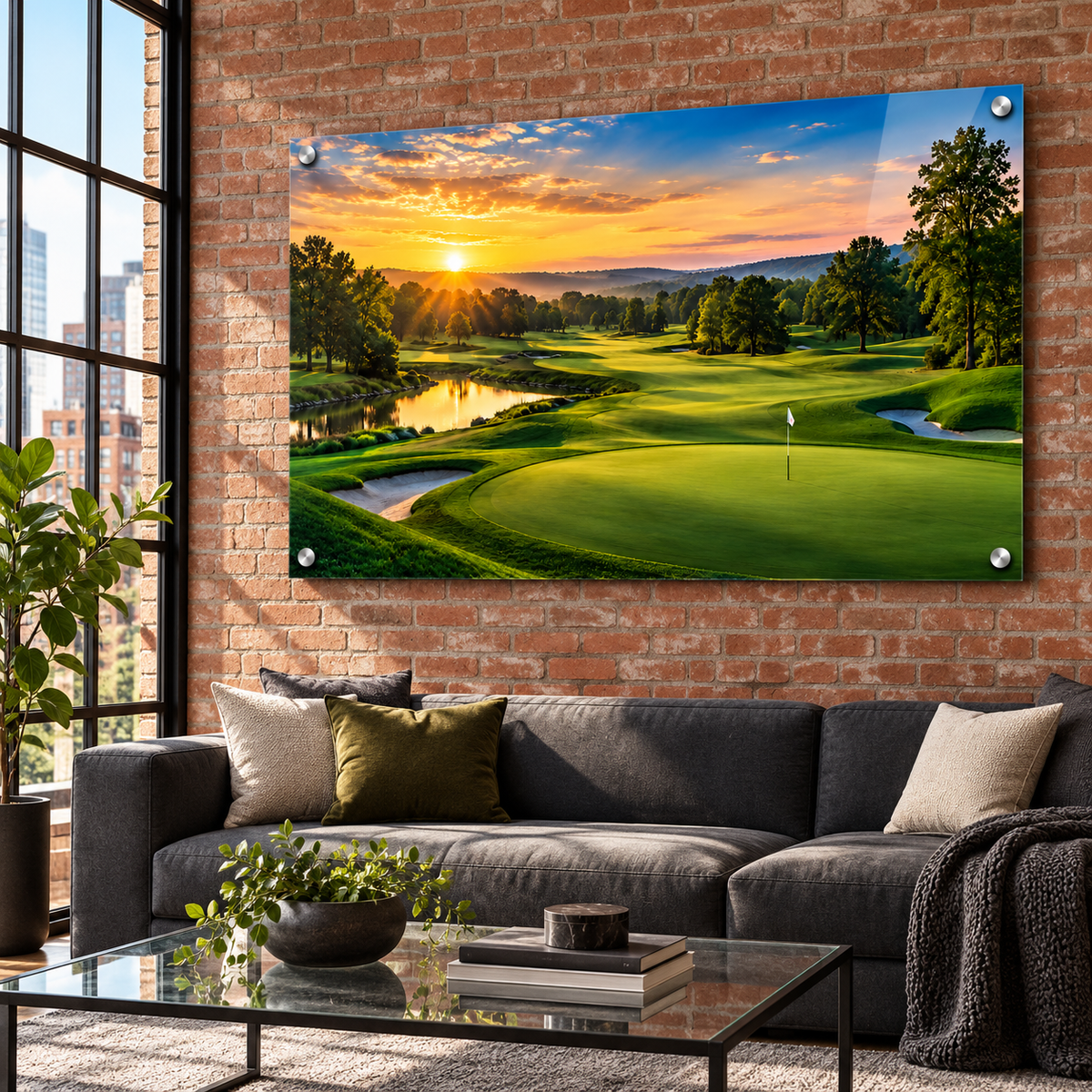 First Light Fairway golf course acrylic art in an urban loft